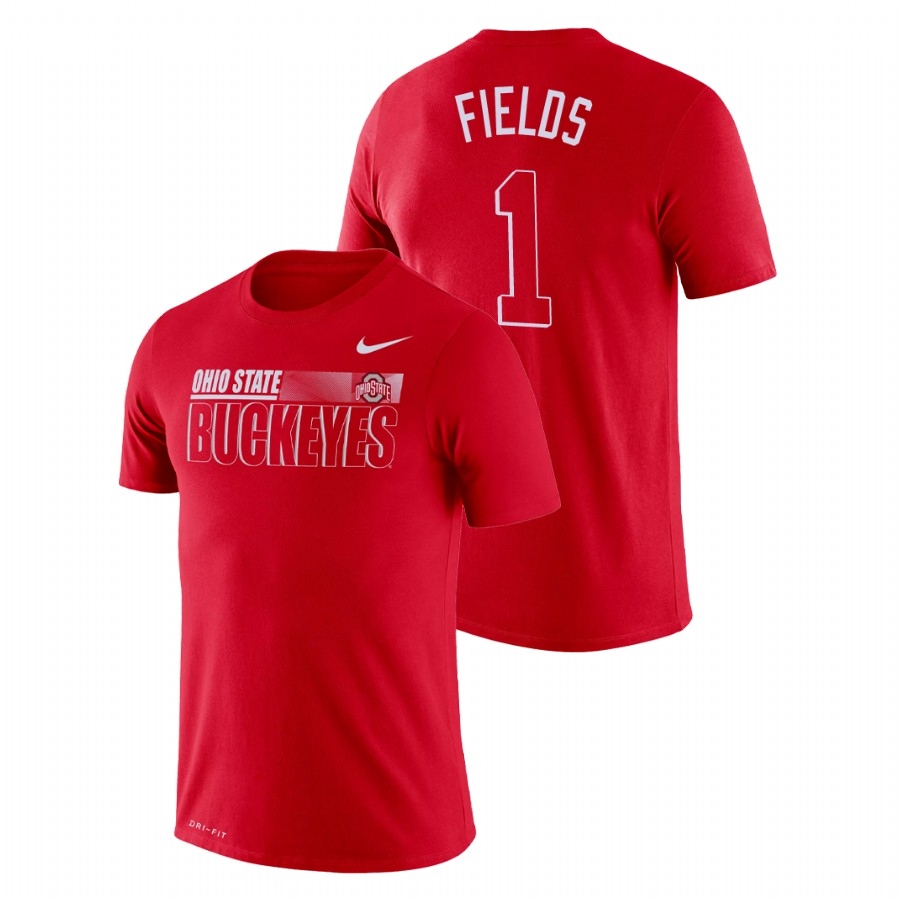 Ohio State Buckeyes Men's NCAA Justin Fields #1 Scarlet Team Logo Team Issue College Football T-Shirt XHE0349NE
